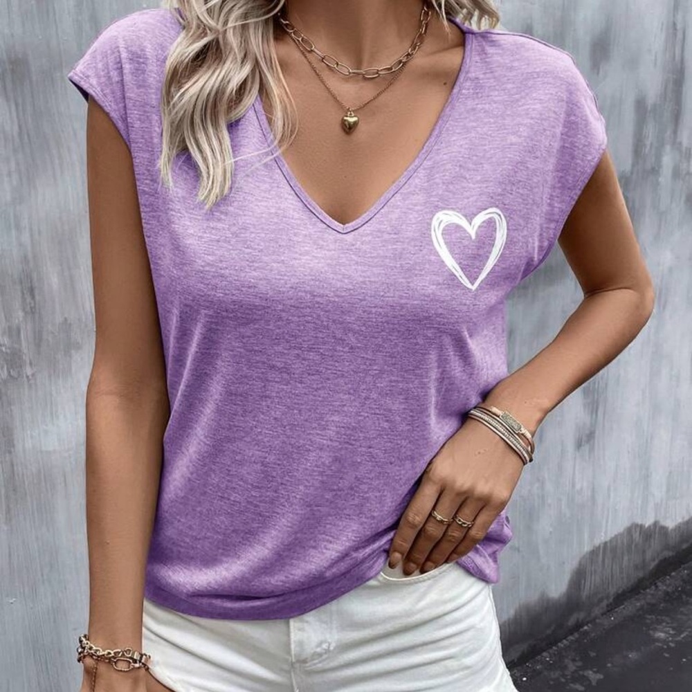 New purple v neck short sleeve top